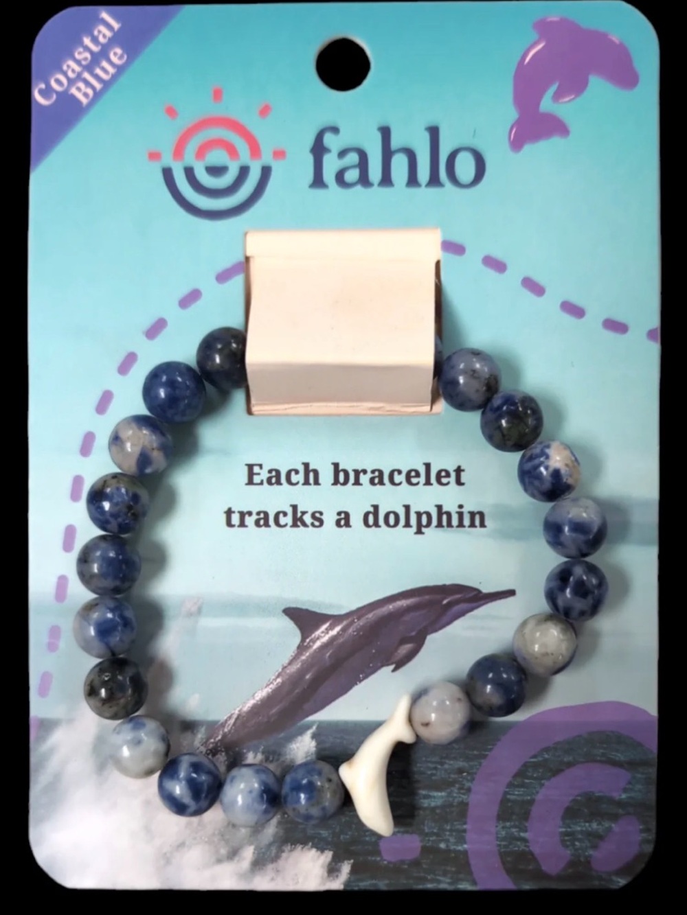 Fahlo Adopt An Animal Bracelet - Dolphin (track it)- Coastal Blue